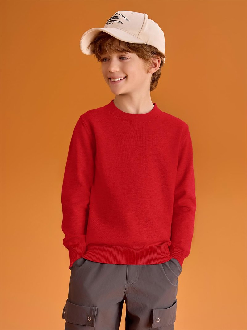 Haloumoning Boys Sweaters Kids Crewneck Long Sleeve Knit Pullover Sweater 5-14 Years Red