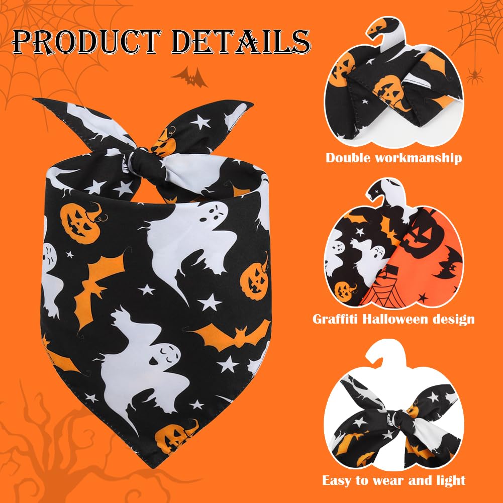 Vivifying 2 Pack Halloween Dog Bandanas, Spooky and Pumpkins Halloween Accessories for Pets, Dog Scarf Costume for Trick-or-Treating, Photo Prop, and Party Decor (Large, Orange & Black)