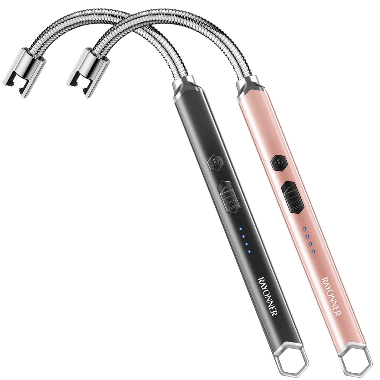 Electric Candle Lighter Long Flexible Neck Windproof Flameless USB Rechargeable Plasma Arc Lighter for Grill Firework Kitchen Camping (Black&Rose Gold)