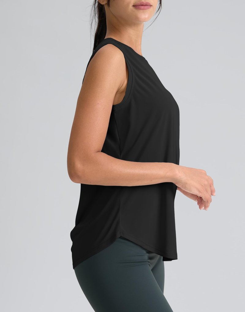 SANTINY Women's Sleeveless Workout Tops Breathable Lightweight Active Tennis Yoga Shirts Athletic Running Tank Tops for Women (Black_XS)