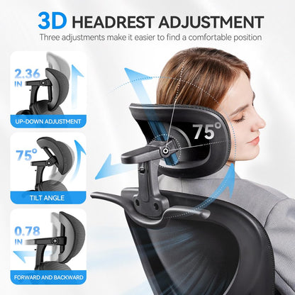 Freepub Ergonomic Office Chair with Headrest 3D, Mesh Office Desk Chair with Adjustable Lumbar Support, Computer Chair with Flip up Armrests, 350LBS Capacity - Design for Home/Offices - Black