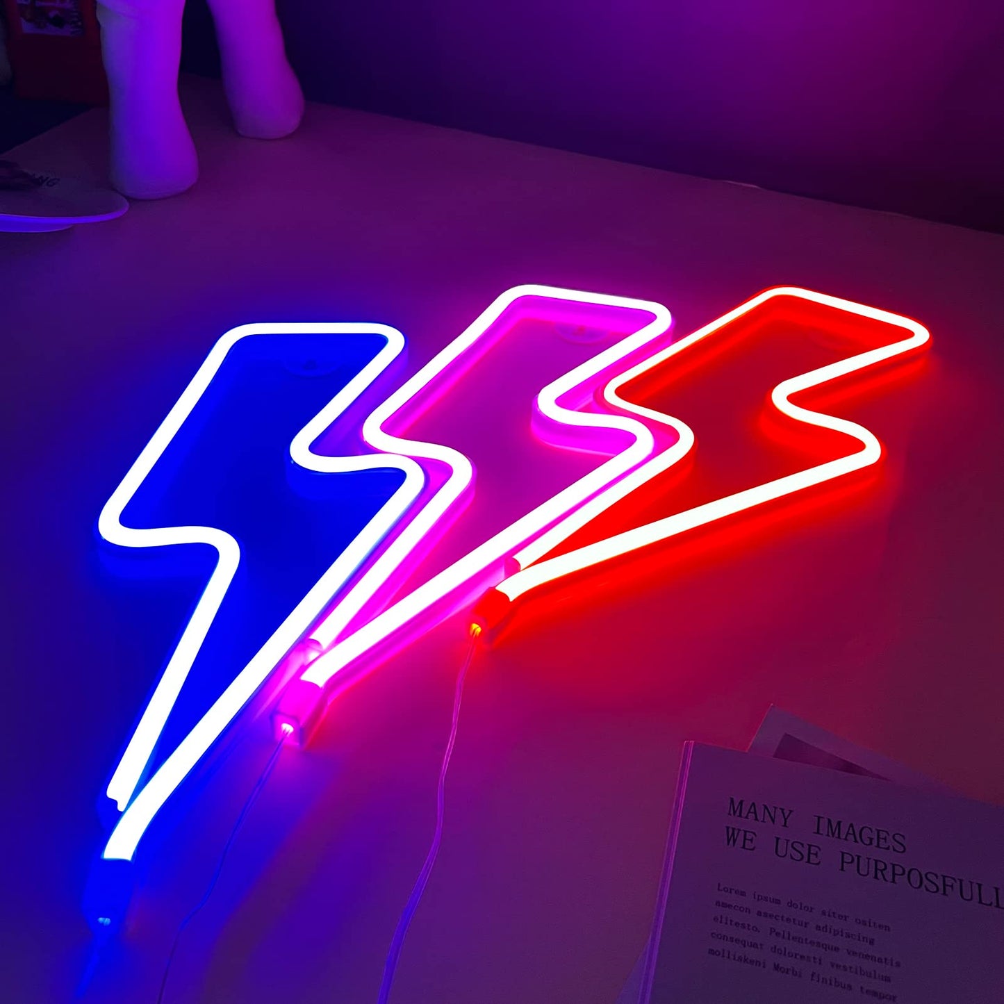 Neon Signs Lightning Bolt Neon Light Sign for Wall Decor, Battery or USB Powered Led Lightning Light Neon Sign for Bedroom, Kids Room, Birthday, Party, Wedding, Home,Kids Decorations Yellow