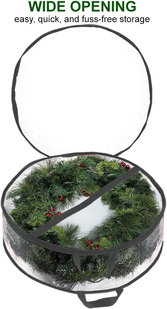 ProPik Christmas Wreath Storage Bag 24" - 2 Pack Clear Christmas Wreath Storage Container- Garland Holiday Artificial Wreath Storage Holder –Water Proof Transparent PVC (24 Inch, Black)