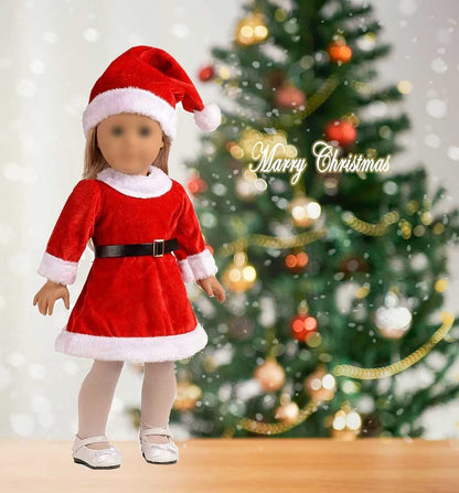Doll Clothes 18 inch Santa Christmas Dress Outfit Fits 18 Inches Dolls (Dress, Hat, Blet, Stockings)