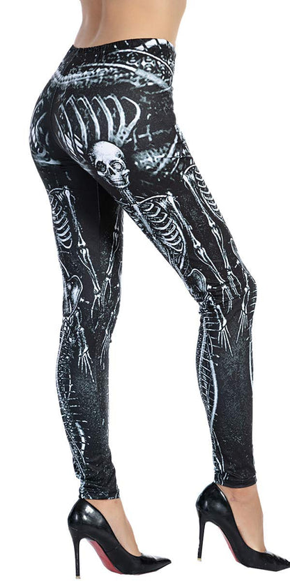 Ndoobiy 80s Outfit Printed Leggings for Women 90s Outfits Womens Women's Girls Leggings Accessories 80 s Outfits Leggins Soft Tights Workout Stretchy Yoga Pants Funky 80's Neon M1-Skeleton70-2