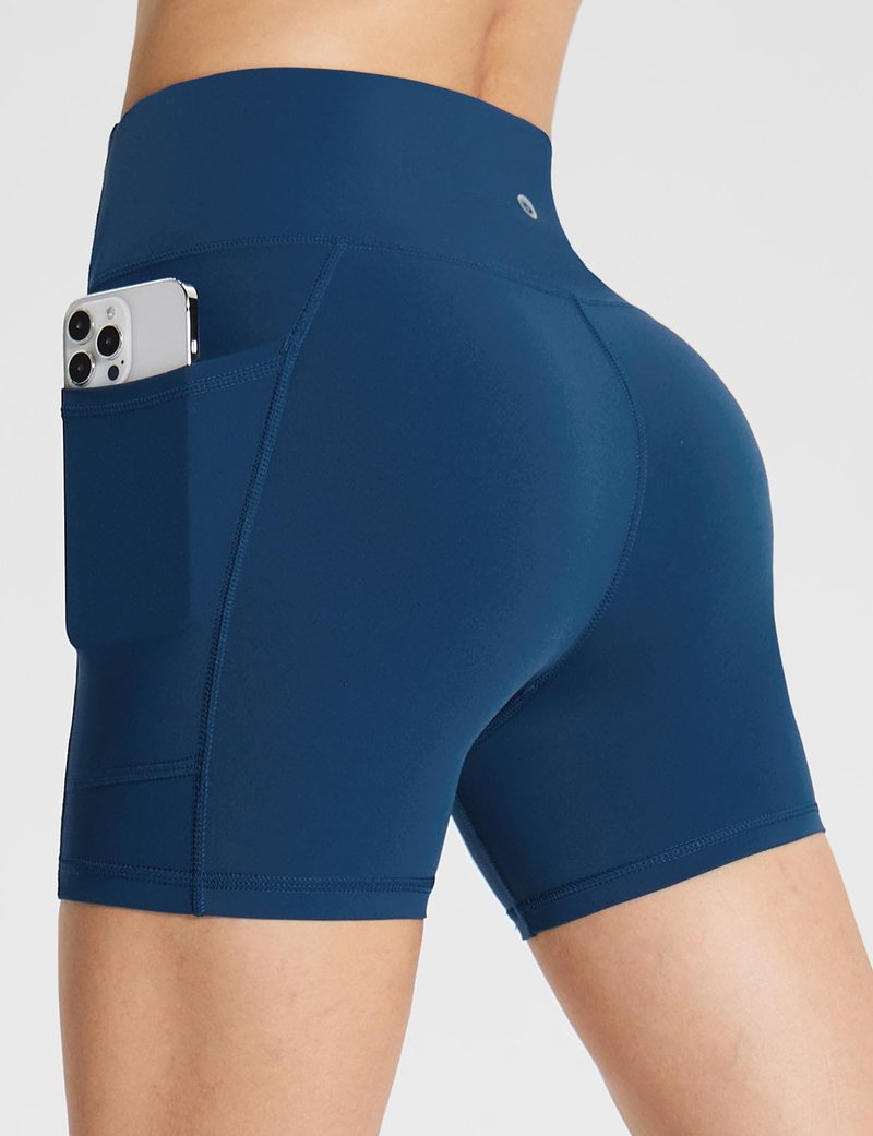 baleaf Womens Spandex Shorts 5" High Waisted Biker Workout Lycra Compression Shorts with Pockets Blue XL