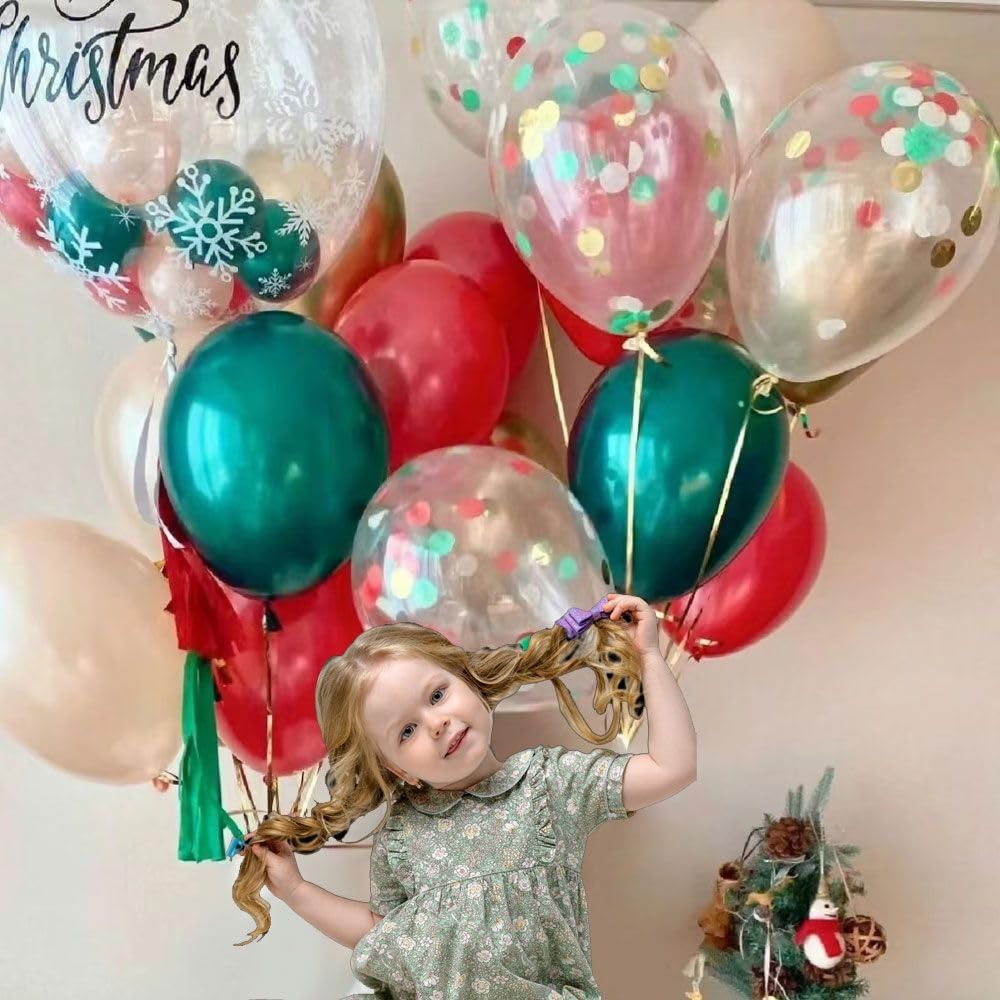 75pcs Christmas Balloons Red Green White Metallic Gold Confetti 12 Inch Latex Balloons for Christmas Birthday Party Decorations