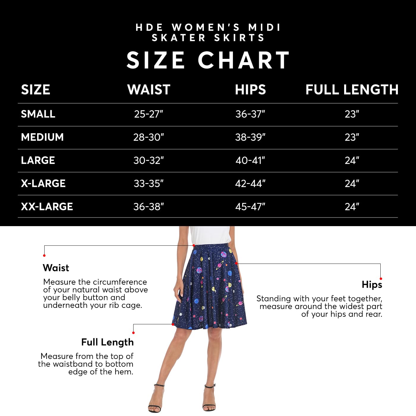 HDE Skirts for Women - Midi Skirt Skater Skirt Knee Length High Waist Fun Prints Spiderweb - XL