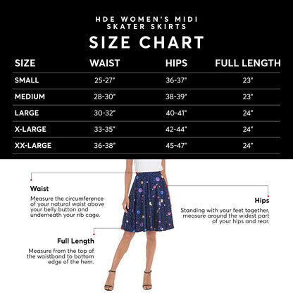 HDE Skirts for Women - Midi Skirt Skater Skirt Knee Length High Waist Fun Prints Spiderweb - L