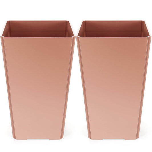 Briwooody Set of 2 15.75 Inch Large Taper Planters Outdoor Indoor Tall Resin Flower Pots with Drainage Holes Modern for Front Door Patio Backyard Plants (Gold Pink)