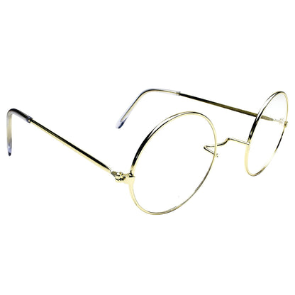 Kangaroo Gold Costume glasses - Round Fake Glasses For Men and Kids - Circular Glasses Spectacles - Metal Frame Plastic Lenses - Non Prescription - Nerd Halloween Cosplay Accessories and Apparel