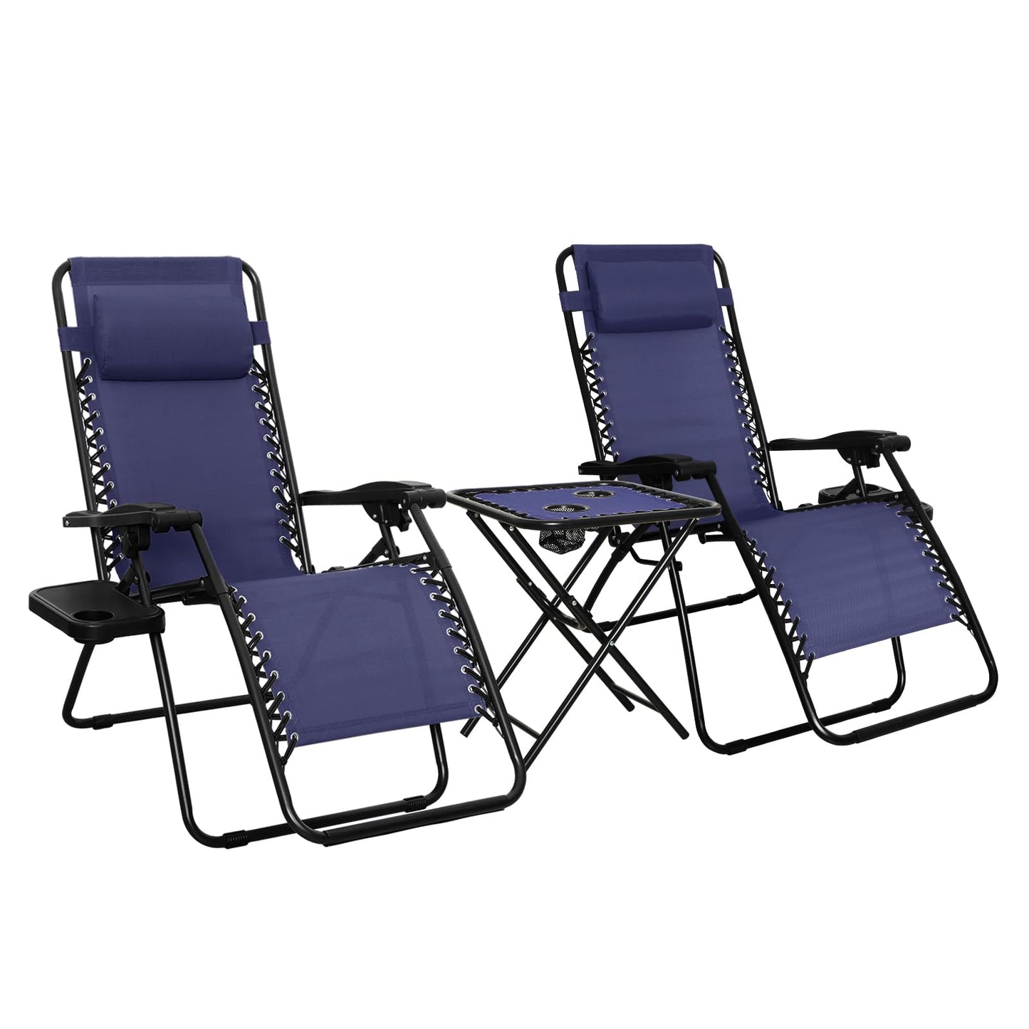 Amazon Basics Outdoor Textilene Adjustable Zero Gravity Folding Reclining Lounge Chair Set with Side Table, pack of 2, Blue