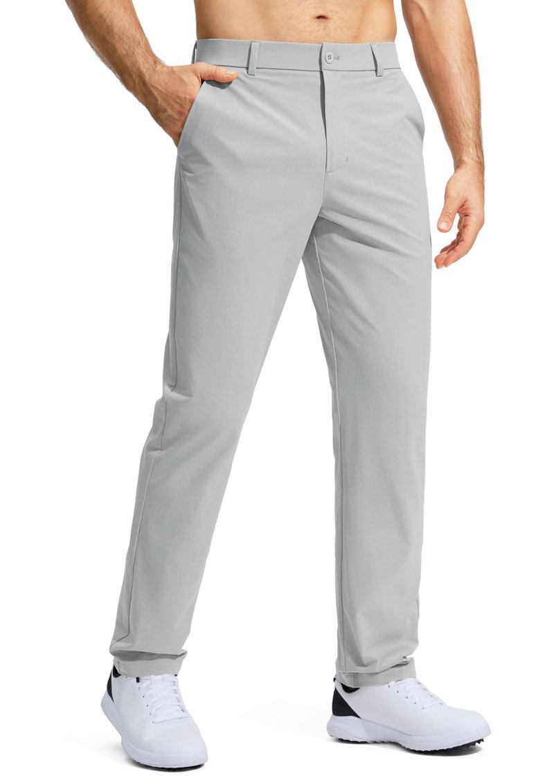 Pudolla Golf Pants for Men Stretch Dress Pants Mens Work Pants 34 Lightweight Quick Dry Casual Slacks Trousers with Pockets(Bright Gray 32Wx34L)