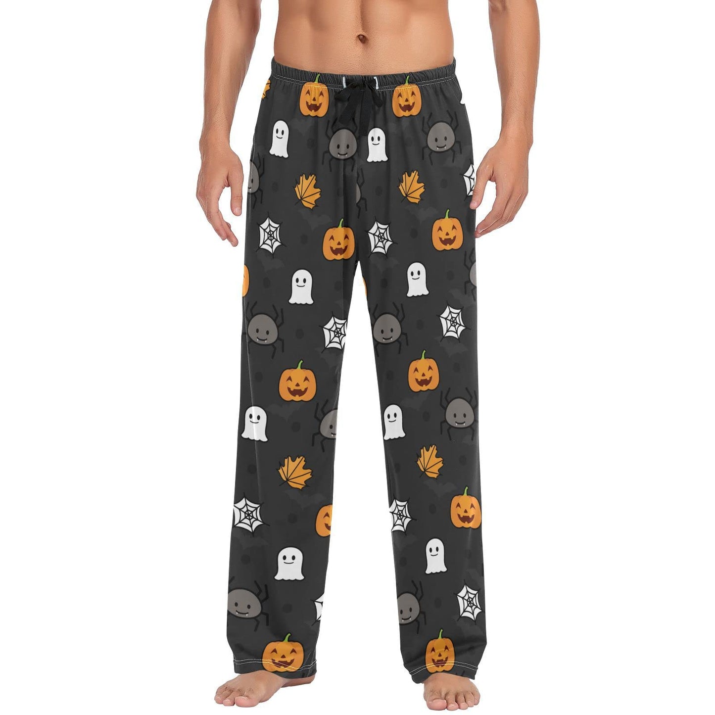 Pumkin Happy Halloween Leaf Spider Pajama Pants Mens Lounge Pants Super Soft Men Pajama Bottoms with Pockets Drawstring Size M