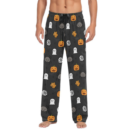 Pumkin Happy Halloween Leaf Spider Pajama Pants Mens Lounge Pants Super Soft Men Pajama Bottoms with Pockets Drawstring Size M