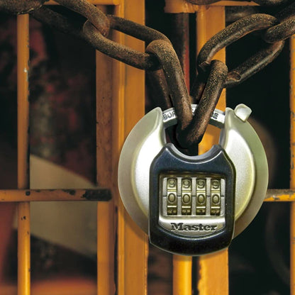 MASTER LOCK Heavy Duty Disc Padlock [Combination] [Stainless Steel] [Outdoor] M40EURDNUM - Best Used for Storage Units, Sheds, Garages, Trailers and More