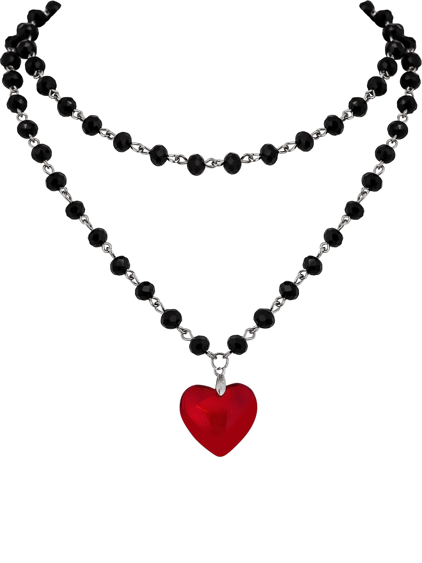 Sacina Gothic Y2k Red Heart Necklace, Layered Black Beaded Heart Choker, Gothic Emo Grunge Y2k Necklace, Valentine Gift, Halloween Christmas Jewelry Gift For Women