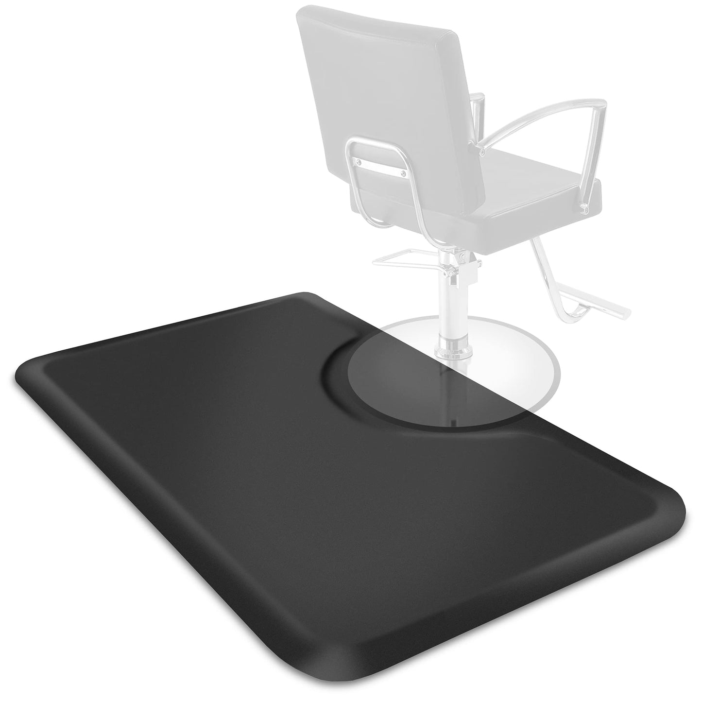 Saloniture 3 ft. x 5 ft. Salon & Barber Shop Chair Anti-Fatigue Floor Mat - Black Rectangle - 7/8 in. Thick