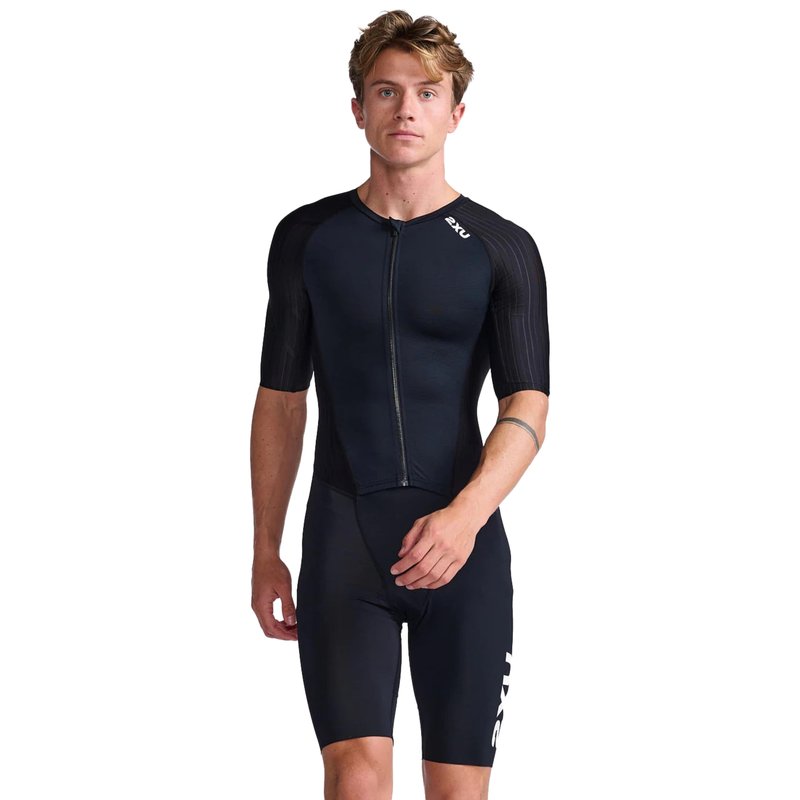 2XU Men's Trisuit Aero Sleeved Front Zip - Performance Triathlon Suit for Muscle Support