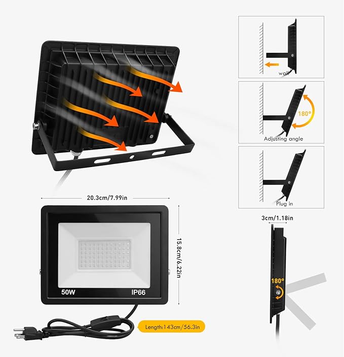 50W Black Light, 2Pack Indoor Outdoor Blacklight with Plug and Switch, Ip66 Waterproof, 365 NM UV Light for Glow Neon Party, Body Painting, Fluorescent Tapestry
