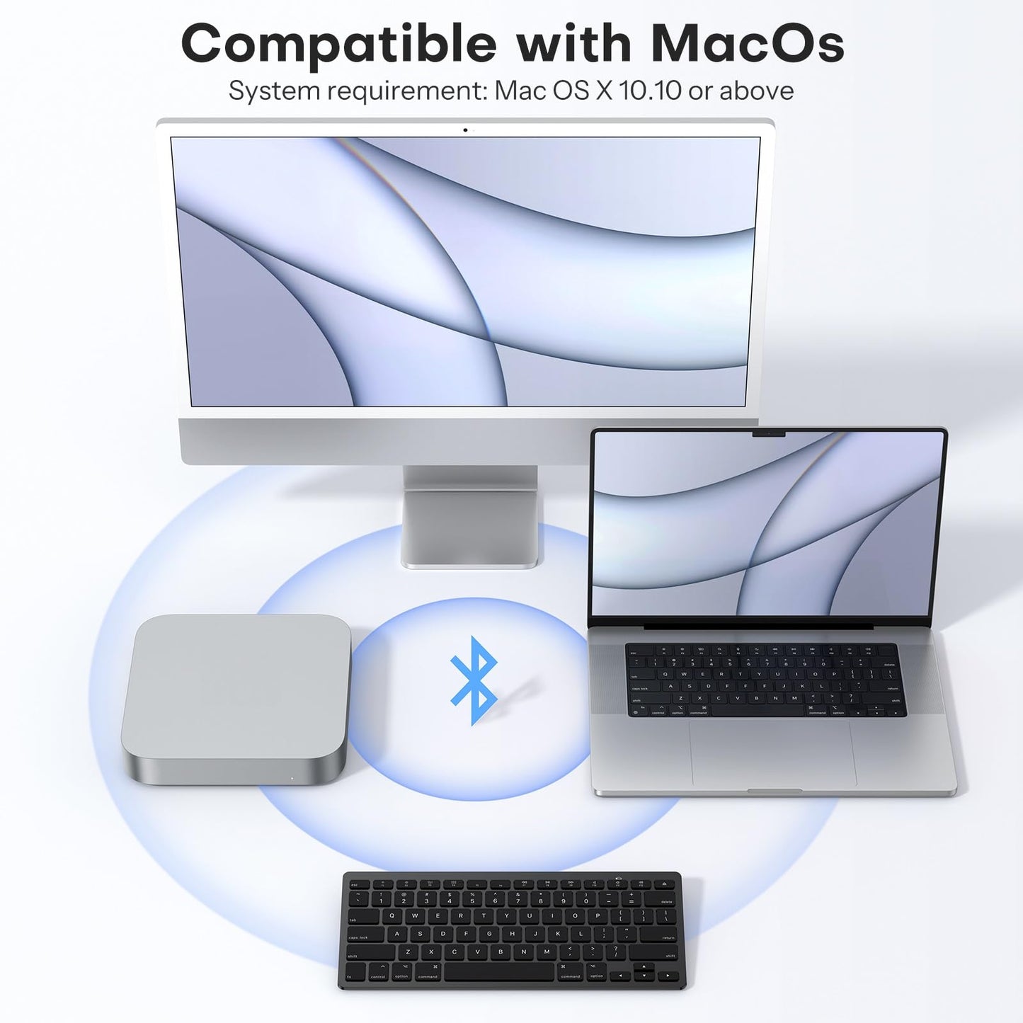 OMOTON Bluetooth Keyboard Compatible with Mac, Compact Wireless Keyboard Compatible with MacBook Pro/Air, iMac, Mac mini/Pro Laptop and PC (Silver)