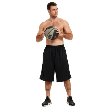 HQUEC Men's 12" Basketball Shorts Long Athletic Workout Gym Mesh Shorts Below Knee Loose-Fit with Pockets Black M