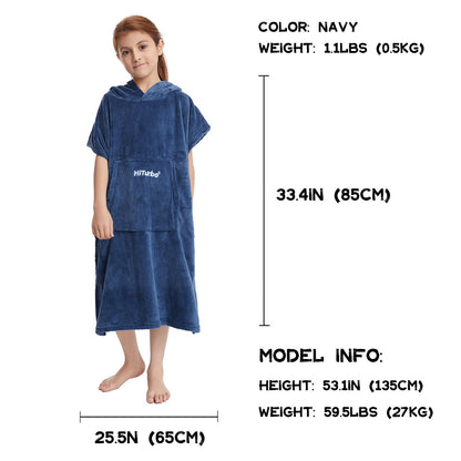 Hiturbo Kids Changing Robe Towel Poncho Bath Robe with Hooded for Beach,Swimming,Surfing Navy