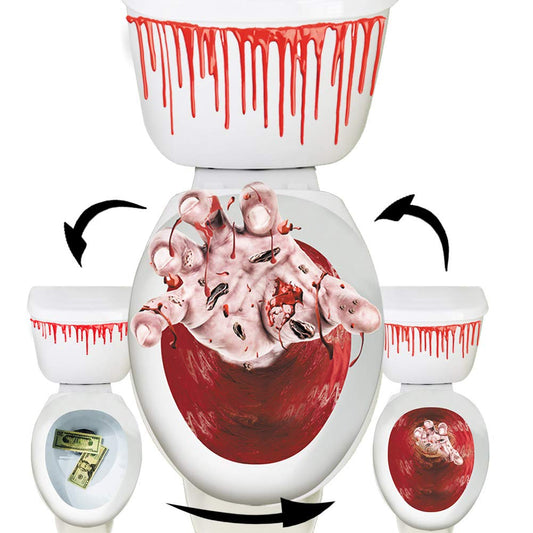 Halloween Toilet Seat Cover 3D Horror Morphing Decal for Halloween Theme Party Home Decor (Zombie Hand&Dollar&Blood)