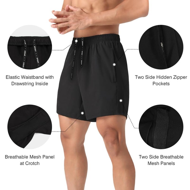 MAXCK 2 Pack Mens Lightweight Athletic Running Shorts 5'' Quick Dry Gym Workout Shorts with Zipper Pockets Black/Green,Large