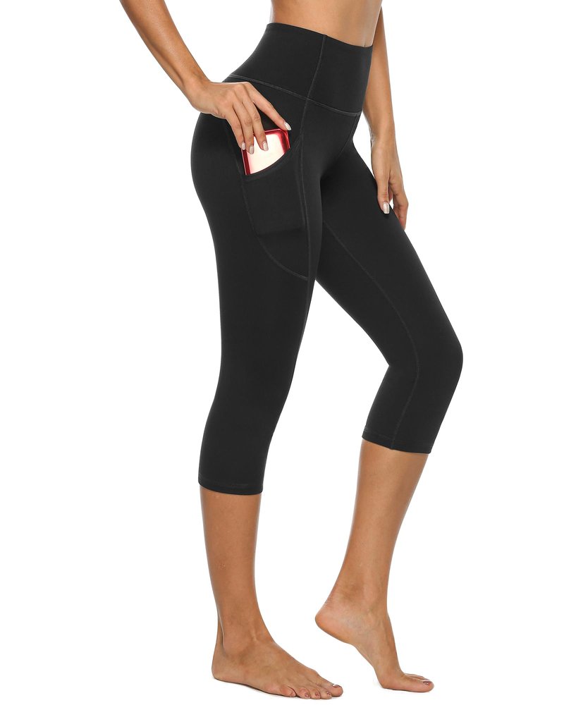 Stelle Womens High Waisted Legging Yoga Pants with Pockets for Workout(Black,L)