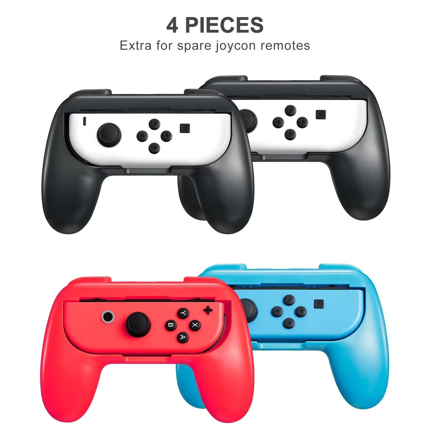 Gepicest Switch Accessories Grip Holder for Joycon Controller Compatible with Switch Handheld Remote, Kit Set Grips Holder for Dual Joycon Remote Controller Black Red Blue 4 Packs