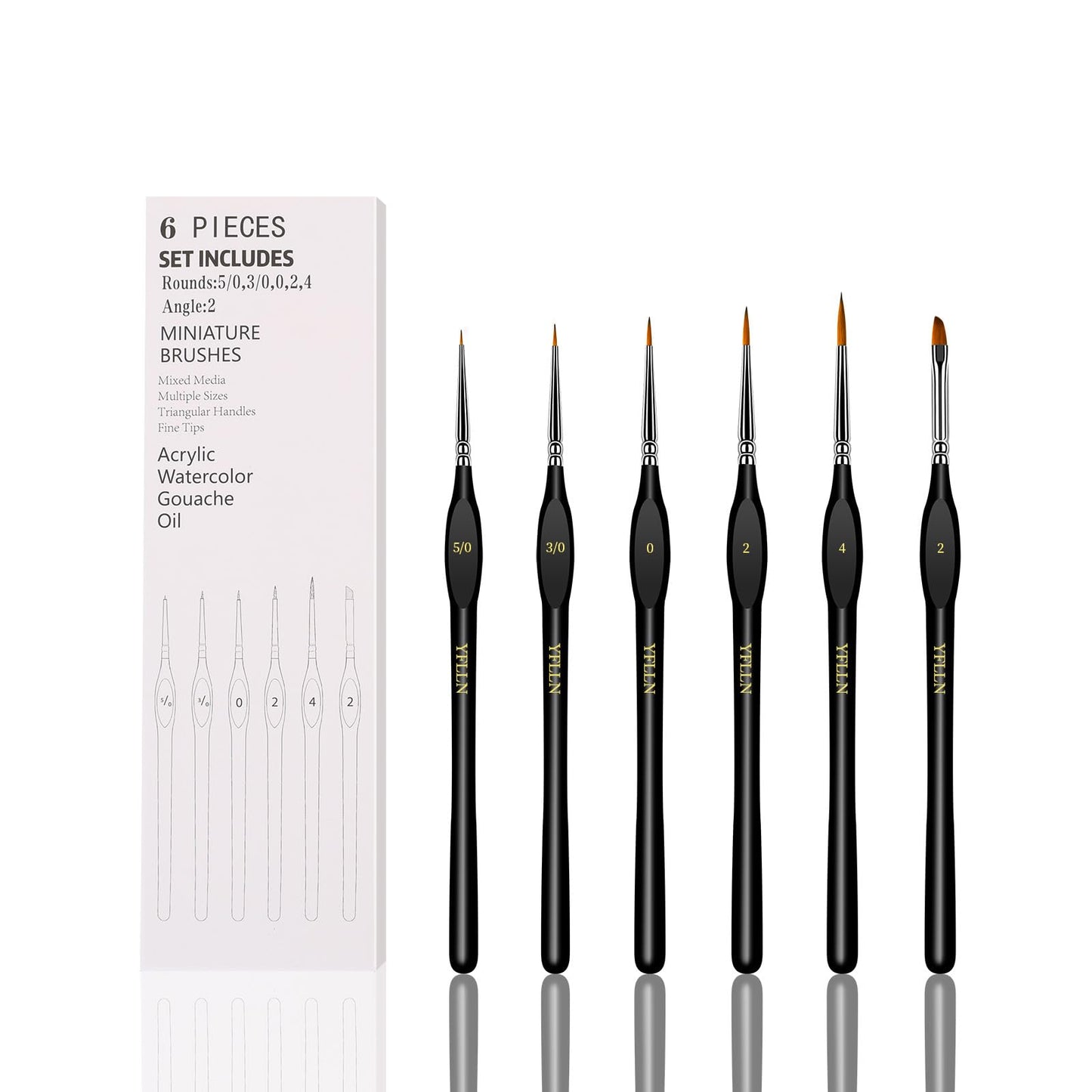 6Pcs Miniature Paint Brushes Set with Triangular Handles - for Acrylics, Oils, Watercolors & Paint by Number, Figurine(Black)