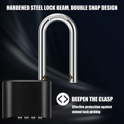 2.5in Long Shackle Combination Lock, Diyife Large Outdoor Weatherproof Padlock, Design of Hidden Password & High Security, Resettable Combination Lock for Locker, Home, School, Garage, Gate, Garden