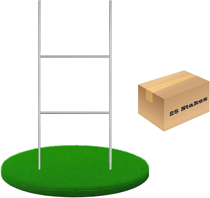 25 Pack H Frame Wire Stakes 16"x7", Metal Yard Sign Stakes for 4mm,5mm and 6mm Corrugated Plastic Yard Signs