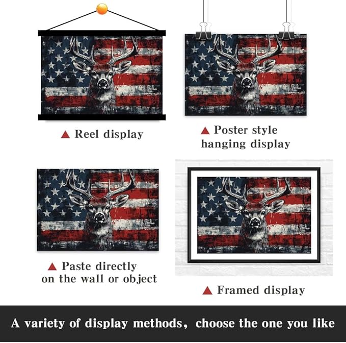 Yesad American Flag Deer Canvas Wall Art, Animal Head Rustic Wall Décor Christmas Paintings Pictures Nature Artwork Modern Poster for Farmhouse, Living Room, Bedroom, Office (Unframed,36”x24”,Deer1)