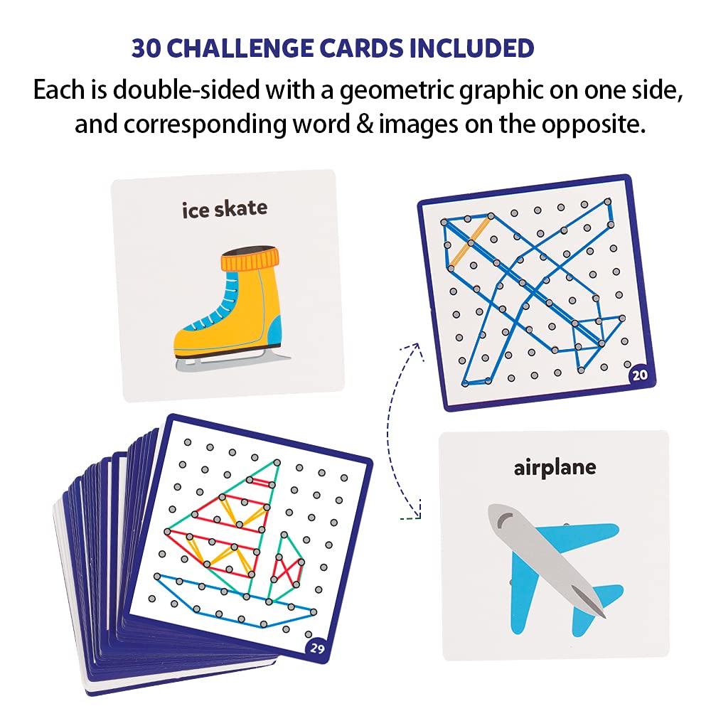 Coogam Wooden Geoboard Mathematical Manipulative Material Array Block Geo Board – Graphical Educational Toys with 30Pcs Pattern Cards and Latex Bands Shape STEM Puzzle Matrix 8x8 Brain Teaser for Kid