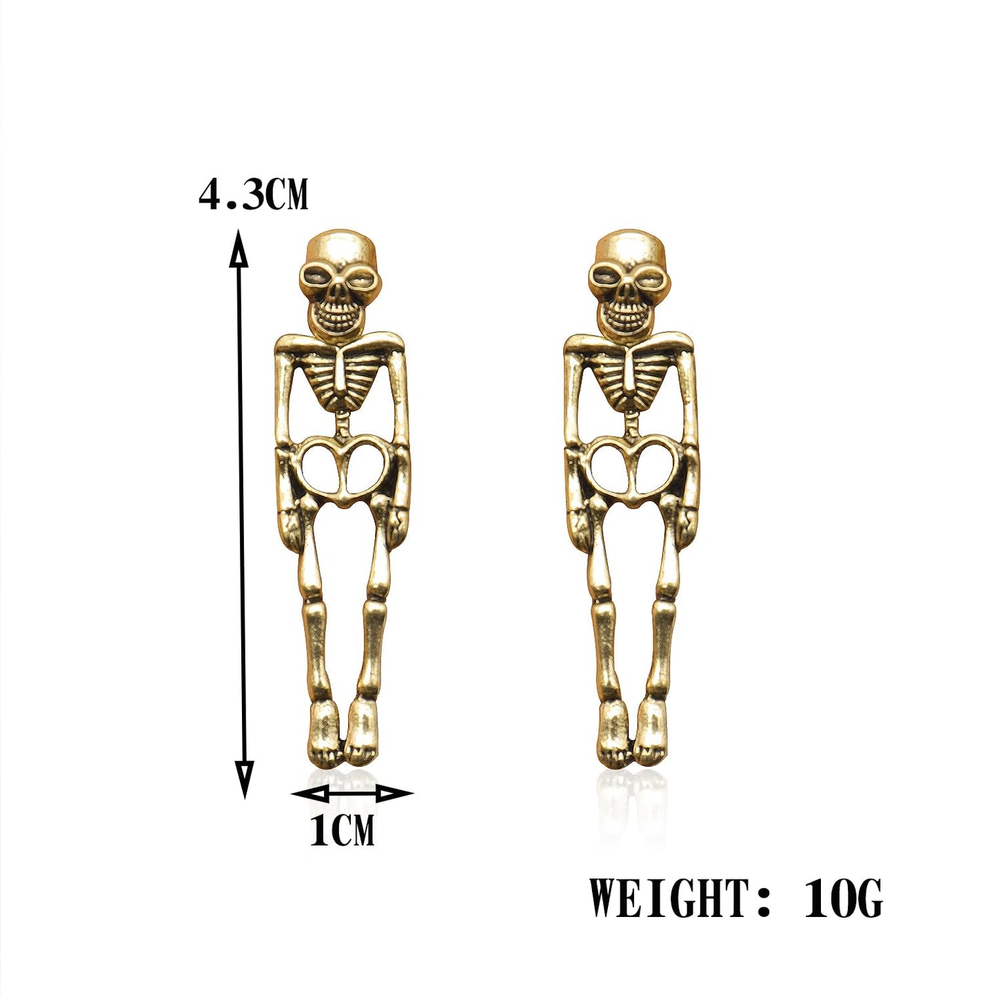 Gothic Skeleton Unique Earrings Punk Human Skull Funny Earrings Ghost Groom Bride Halloween Earrings Front Back Stud Earrings for Women (Gold)