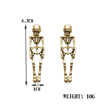Gothic Skeleton Unique Earrings Punk Human Skull Funny Earrings Ghost Groom Bride Halloween Earrings Front Back Stud Earrings for Women (Gold)