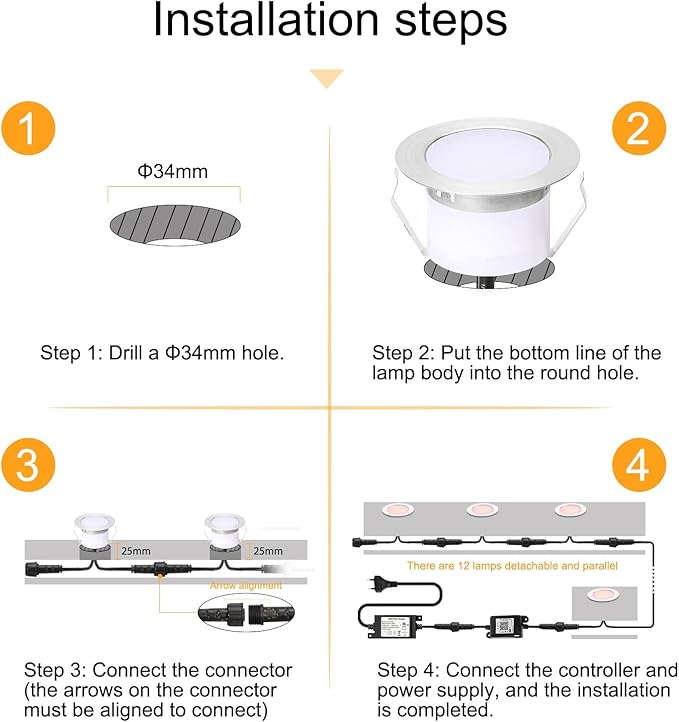 Smart LED Deck Light Kits - 30 Pack of 1.77" Low Voltage Recessed RGB Deck Lights IP67 Waterproof for Outdoor Landscape Lighting on Steps, Floors & Pathways, Compatible with Alexa & Google Assistant