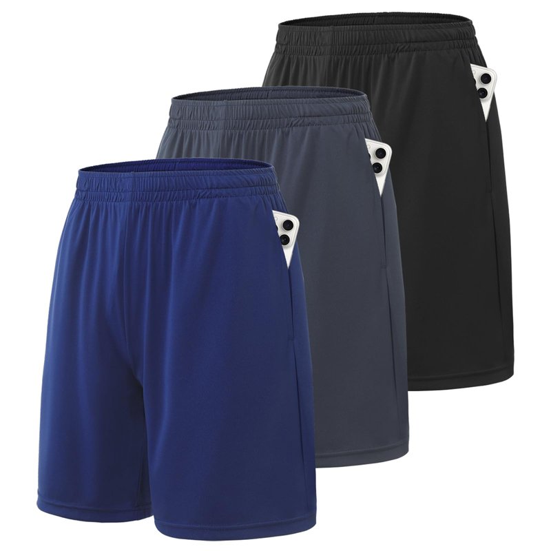 3 Pack Athletic Mens Shorts - Quick Dry Lightweight Training Shorts with Pockets, Breathable Elastic Waistband for Workouts Running, Gym Loose-Fit Casual Activewear