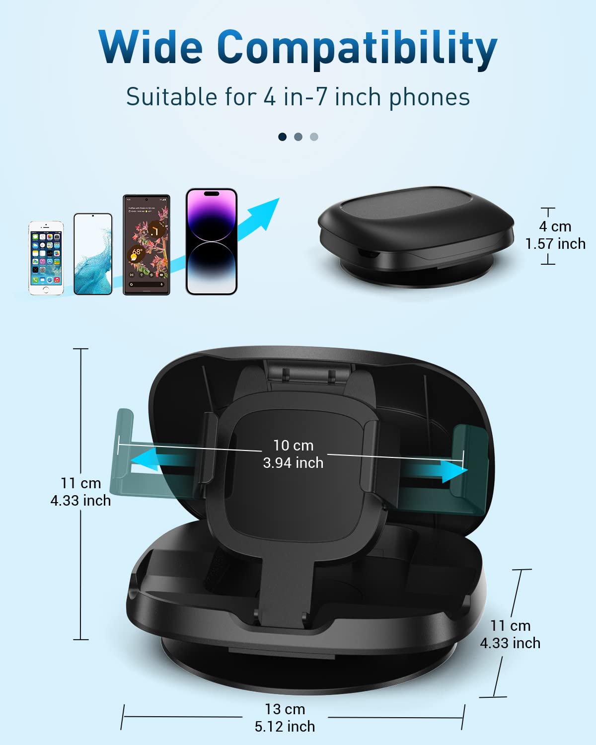 JOYEKY Car Phone Holder for Dashboard, 360° Rotatable Horizontal & Vertical Viewing Car Phone Mount，Washable Reusable Mobile Phone Holder, for iPhone Samsung Android Smartphones (Black)