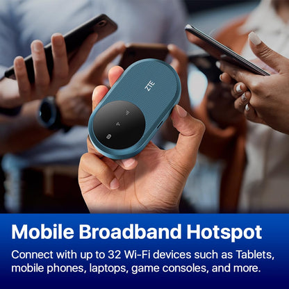 ZTE U10S Pro Blue, 4G+LTE Mobile Wi-Fi 6, unlocked low-cost portable travel WiFi, connects 32 Devices, 3000mAh 10hr Battery life, roams on all world networks, no configuration required