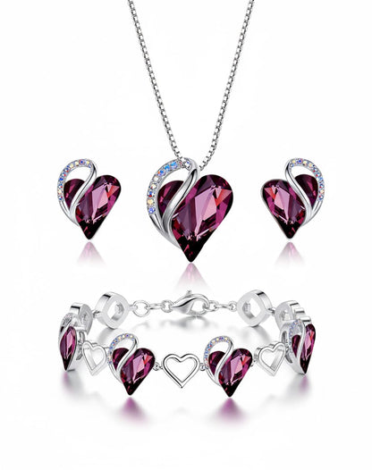 Leafael Valentine's Day Gift Necklaces for Women, Infinity Love Birthstone Heart Crystal Pendant, Birthday Anniversary Jewelry for Wife, Mom, and Her, Silver Plated, 18" + 2" Adjustable Chain