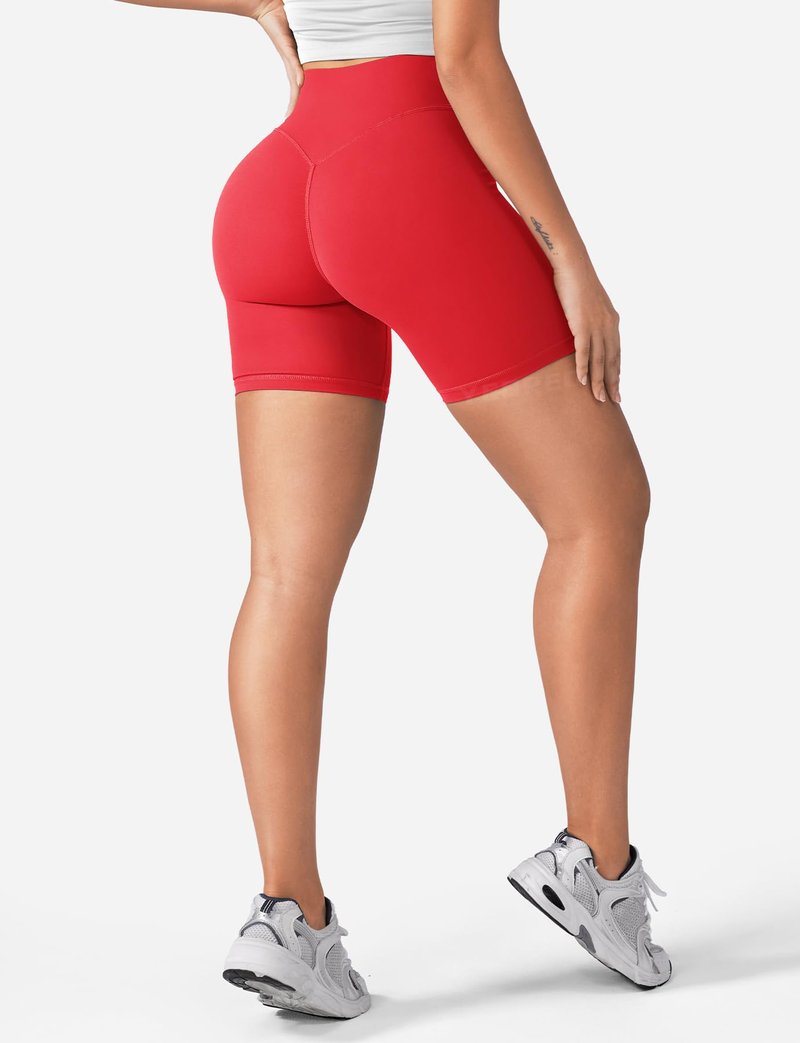 YEOREO Women's Biker Shorts 3.6" / 4.5" / 6" Workout Gym Shorts High Waist Tummy Control Hidden Scrunch Running Yoga Red