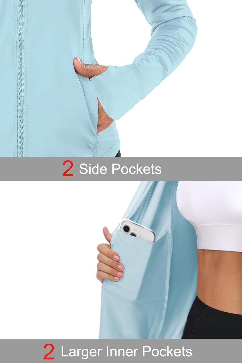 Women's UPF 50+ Zip Up Hoodie Light Weight UV Jacket Sun Protection Workout Long Sleeve Athletic Jackets HH2302 Blue M