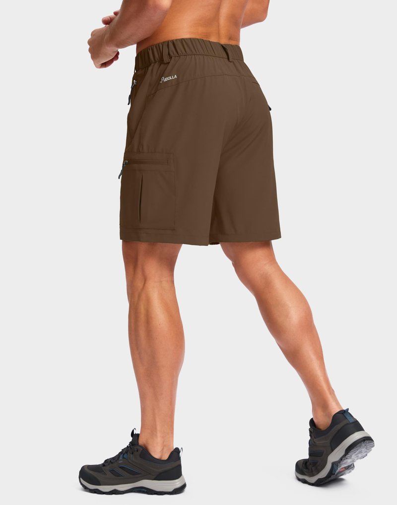 Pudolla Men's Hiking Cargo Shorts Lightweight 7" Travel Casual Shorts for Men Golf Work Outdoor with 5 Zipper Pockets(Brown Large)