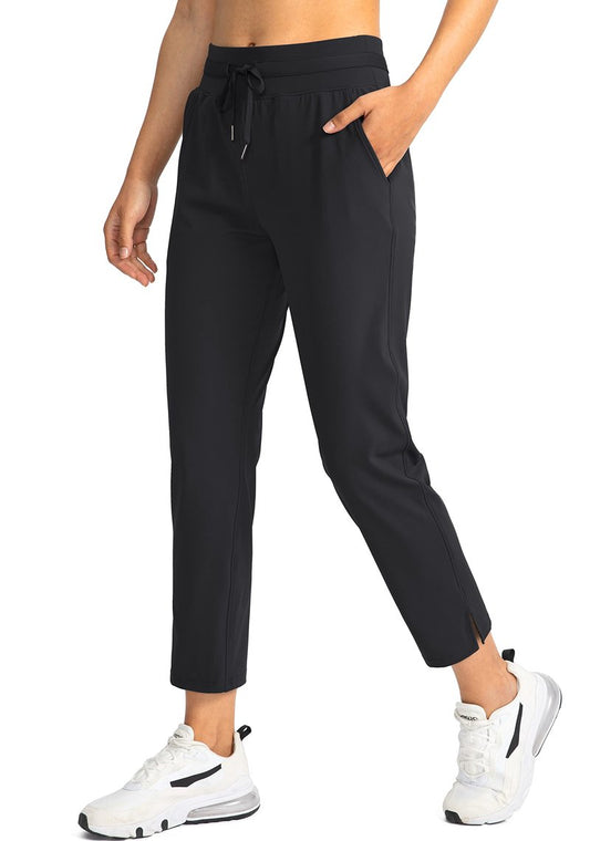 Soothfeel Women's Pants with 4 Pockets 7/8 Stretch High Waisted Sweatpants Travel Athletic Work Golf Pants for Women(Black, Large)