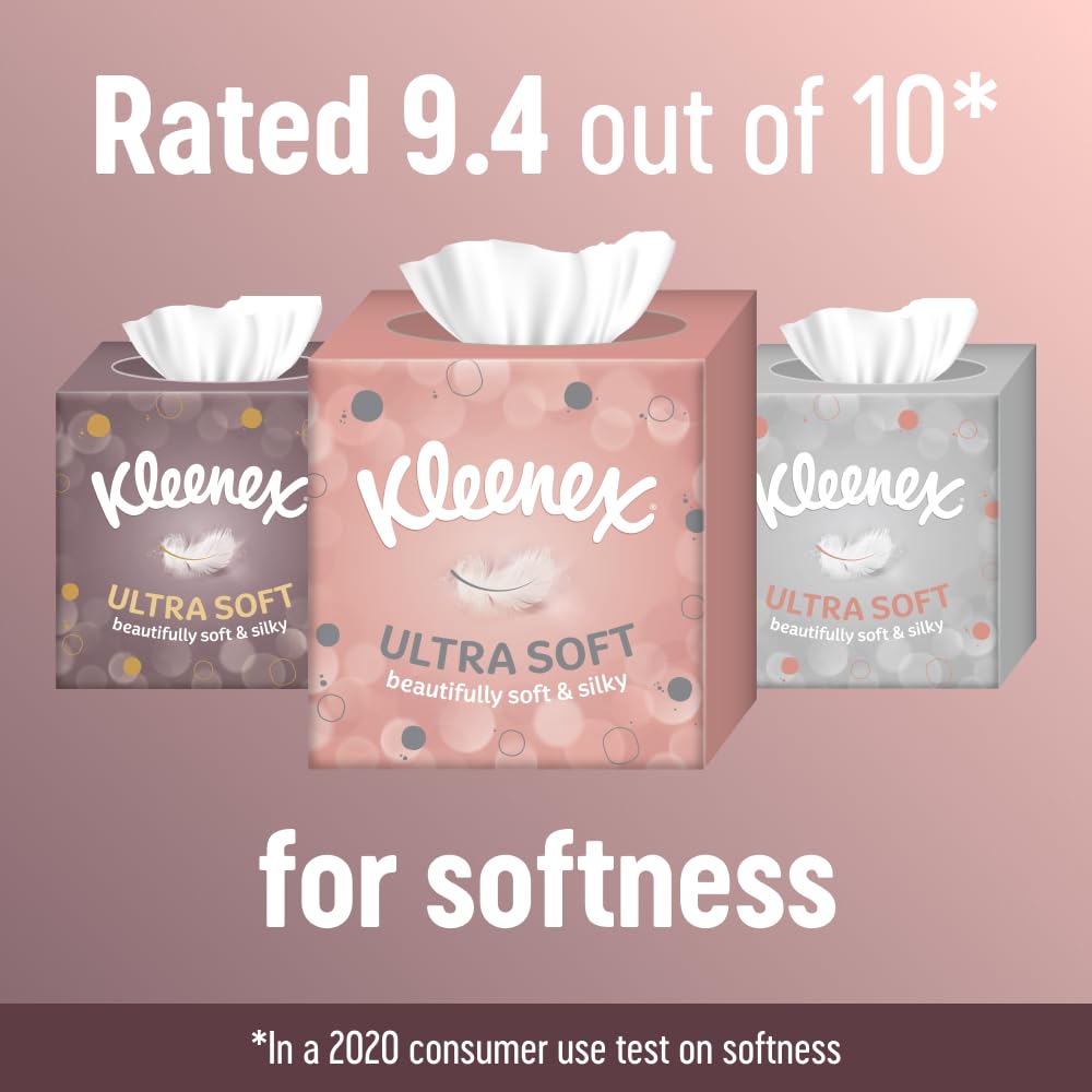 Kleenex Ultra Soft Facial Tissues - Pack of 12 Cube Tissue Boxes - Our Softest Tissue - Supremely Soft And Silky Designed With Luxury In Mind