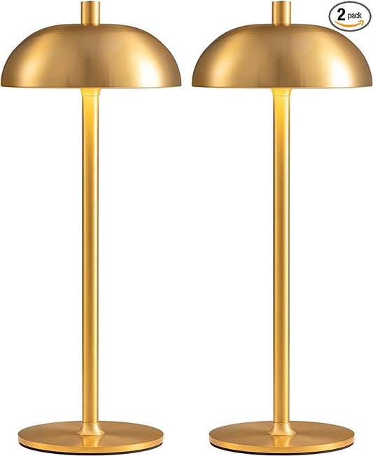 Cordless LED 12" Small Table Lamps Set of 2, Modern Portable Desk Lamp, 3 Color Dimming Rechargeable Battery Lights, for Bedroom, Outdoor, Restaurant, Bedside, Baby Night Light, Gifts (Gold)