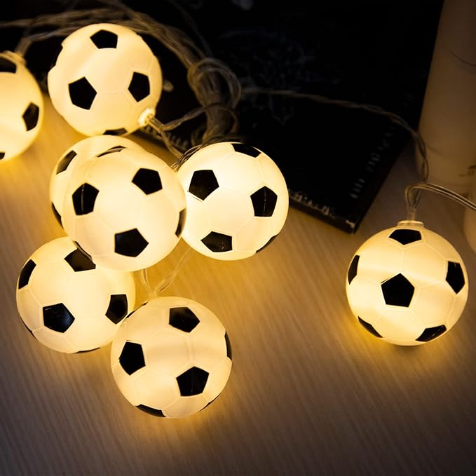 Soccer String Lights, 14ft 20 LED Ball Indoor Battery Operated LED String Lights, Sport Theme Party Decorative Lights,Birthday Decorations,Soccer Gift